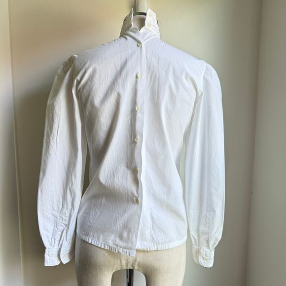 Vintage Outletters Victorian Blouse – White Cotton High Neck Button Back - Picture 3 of 6